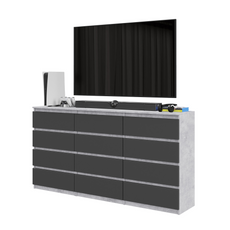 GABRIEL - Chest of 12 Drawers (8+4) - Bedroom Dresser Storage Cabinet Sideboard - Concrete / Anthracite H92cm W180cm D33cm