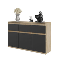 NOAH - Chest of 3 Drawers and 3 Doors - Bedroom Dresser Storage Cabinet Sideboard - Sonoma Oak / Anthracite H75cm W120cm D35cm