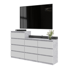 GABRIEL - Chest of 10 Drawers (6+4) - Bedroom Dresser Storage Cabinet Sideboard - Concrete / White Matt H92/70cm W160cm D33cm