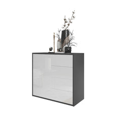 CAMILLE - Push to Open Sideboard with Door and 4 Drawers - Anthracite / White Gloss H74cm W80cm D36cm