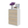 GABRIEL - Chest of 4 Drawers - Bedroom Dresser Storage Cabinet Sideboard - White Matt / Sonoma Oak H92cm W60cm D33cm