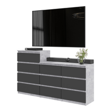 GABRIEL - Chest of 10 Drawers (6+4) - Bedroom Dresser Storage Cabinet Sideboard - Concrete / Anthracite H92/70cm W160cm D33cm