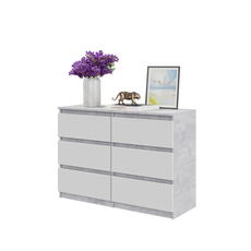 GABRIEL - Chest of 6 Drawers - Bedroom Dresser Storage Cabinet Sideboard - Concrete / White Matt H71cm W100cm D33cm