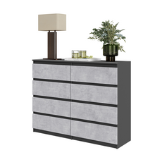 GABRIEL - Chest of 8 Drawers - Bedroom Dresser Storage Cabinet Sideboard - Anthracite / Concrete H92cm W120cm D33cm