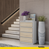 GABRIEL - Chest of 4 Drawers - Bedroom Dresser Storage Cabinet Sideboard - White Matt / Sonoma Oak H92cm W60cm D33cm