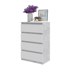 GABRIEL - Chest of 4 Drawers - Bedroom Dresser Storage Cabinet Sideboard - Concrete / White Matt H92cm W60cm D33cm