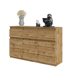 NOAH - Chest of 3 Drawers and 3 Doors - Bedroom Dresser Storage Cabinet Sideboard - Wotan Oak H75cm W120cm D35cm