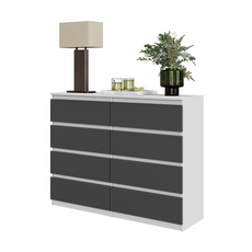 GABRIEL - Chest of 8 Drawers - Bedroom Dresser Storage Cabinet Sideboard - White Matt / Anthracite H92cm W120cm D33cm