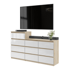 GABRIEL - Chest of 10 Drawers (6+4) - Bedroom Dresser Storage Cabinet Sideboard - Sonoma Oak / White Gloss H92/70cm W160cm D33cm