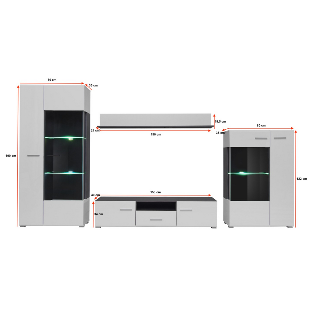 Wall Unit SOLIDO II - Living Room Furniture Set - Norwegian Pine / White Gloss
