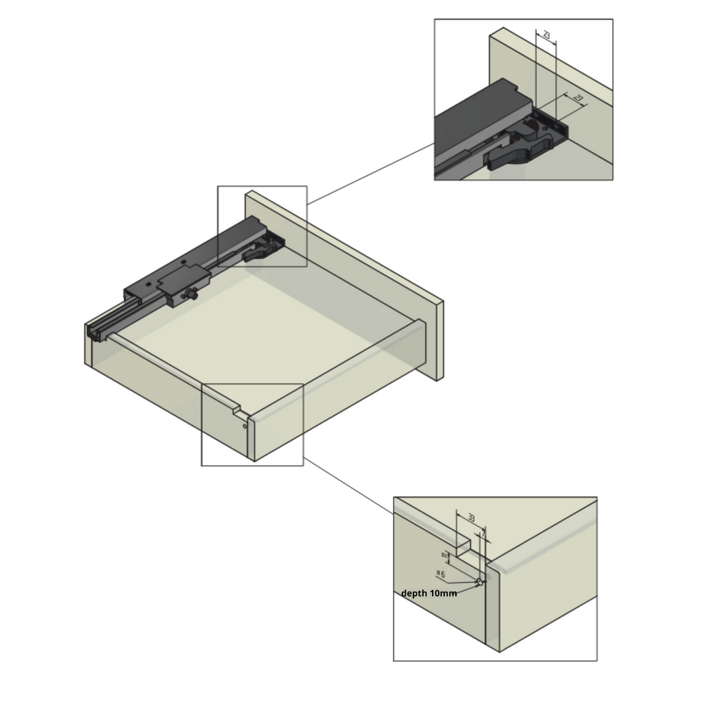 Push-to-Open Concealed Undermount Drawer Runners, Full Extension - 270mm