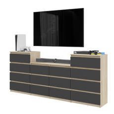 GABRIEL - Chest of 14 Drawers (4+6+4) - Bedroom Dresser Storage Cabinet Sideboard - Sonoma Oak / Anthracite H92cm W220cm D33cm