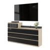 GABRIEL - Chest of 10 Drawers (6+4) - Bedroom Dresser Storage Cabinet Sideboard - Sonoma Oak / Black Gloss H92/70cm W160cm D33cm