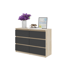 GABRIEL - Chest of 6 Drawers - Bedroom Dresser Storage Cabinet Sideboard - Sonoma Oak / Anthracite H71cm W100cm D33cm