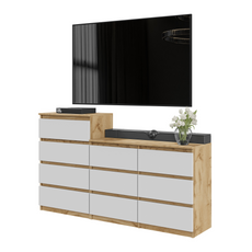 GABRIEL - Chest of 10 Drawers (6+4) - Bedroom Dresser Storage Cabinet Sideboard - Wotan Oak / White Matt H92/70cm W160cm D33cm