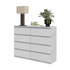 GABRIEL - Chest of 8 Drawers - Bedroom Dresser Storage Cabinet Sideboard - Concrete / White Matt H92cm W120cm D33cm