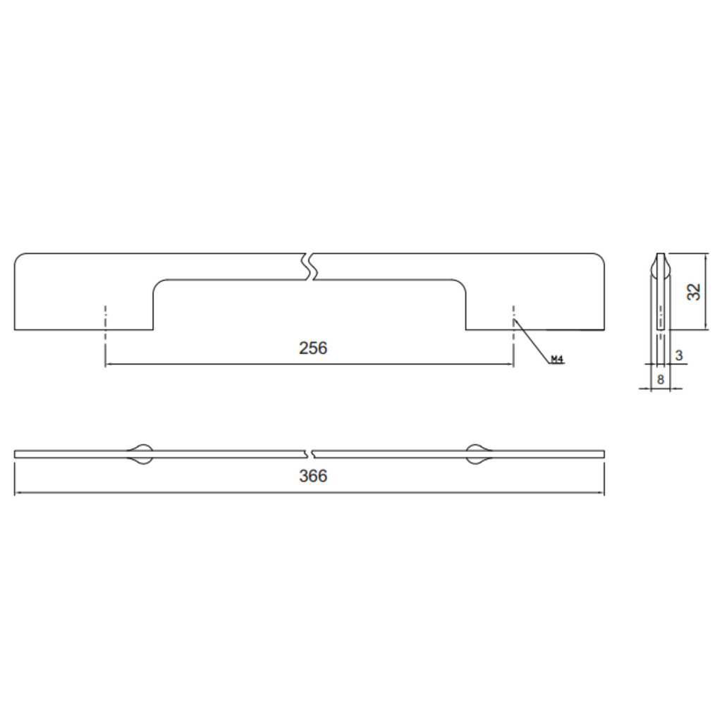 Furniture Handle 256mm U086 - Chrome