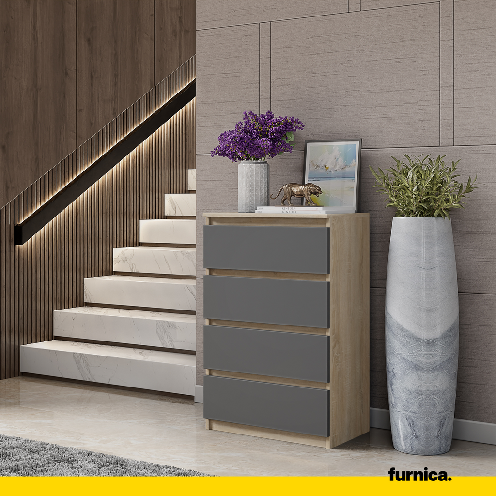 GABRIEL - Chest of 4 Drawers - Bedroom Dresser Storage Cabinet Sideboard - Sonoma Oak / Anthracite H92cm W60cm D33cm