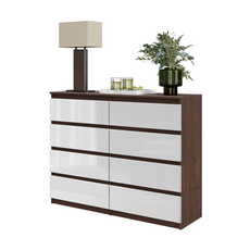 GABRIEL - Chest of 8 Drawers - Bedroom Dresser Storage Cabinet Sideboard - Wenge / White Gloss H92cm W120cm D33cm