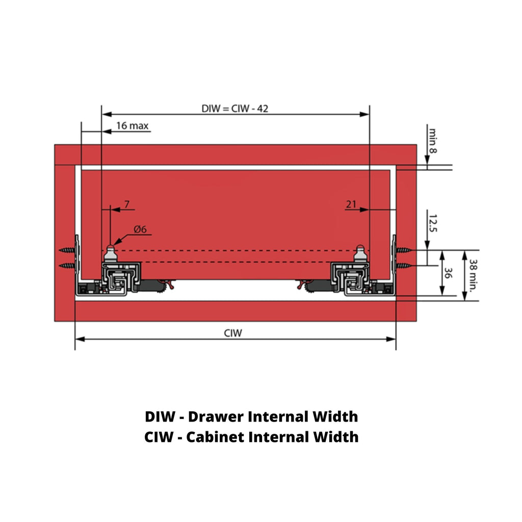 Soft-Close Concealed Undermount Drawer Runners, Full Extension - 300mm