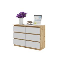 GABRIEL - Chest of 6 Drawers - Bedroom Dresser Storage Cabinet Sideboard - Wotan Oak / White Matt H71cm W100cm D33cm