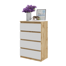 GABRIEL - Chest of 4 Drawers - Bedroom Dresser Storage Cabinet Sideboard - Wotan Oak / White Matt H92cm W60cm D33cm