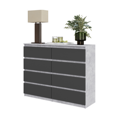 GABRIEL - Chest of 8 Drawers - Bedroom Dresser Storage Cabinet Sideboard - Concrete / Anthracite H92cm W120cm D33cm