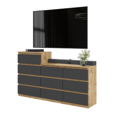 GABRIEL - Chest of 10 Drawers (6+4) - Bedroom Dresser Storage Cabinet Sideboard - Wotan Oak / Anthracite H92/70cm W160cm D33cm