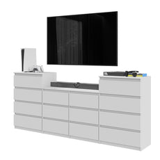 GABRIEL - Chest of 14 Drawers (4+6+4) - Bedroom Dresser Storage Cabinet Sideboard - White Matt H92cm W220cm D33cm