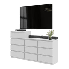 GABRIEL - Chest of 10 Drawers (6+4) - Bedroom Dresser Storage Cabinet Sideboard - White Matt H92/70cm W160cm D33cm