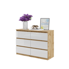 GABRIEL - Chest of 6 Drawers - Bedroom Dresser Storage Cabinet Sideboard - Wotan Oak / White Gloss H71cm W100cm D33cm