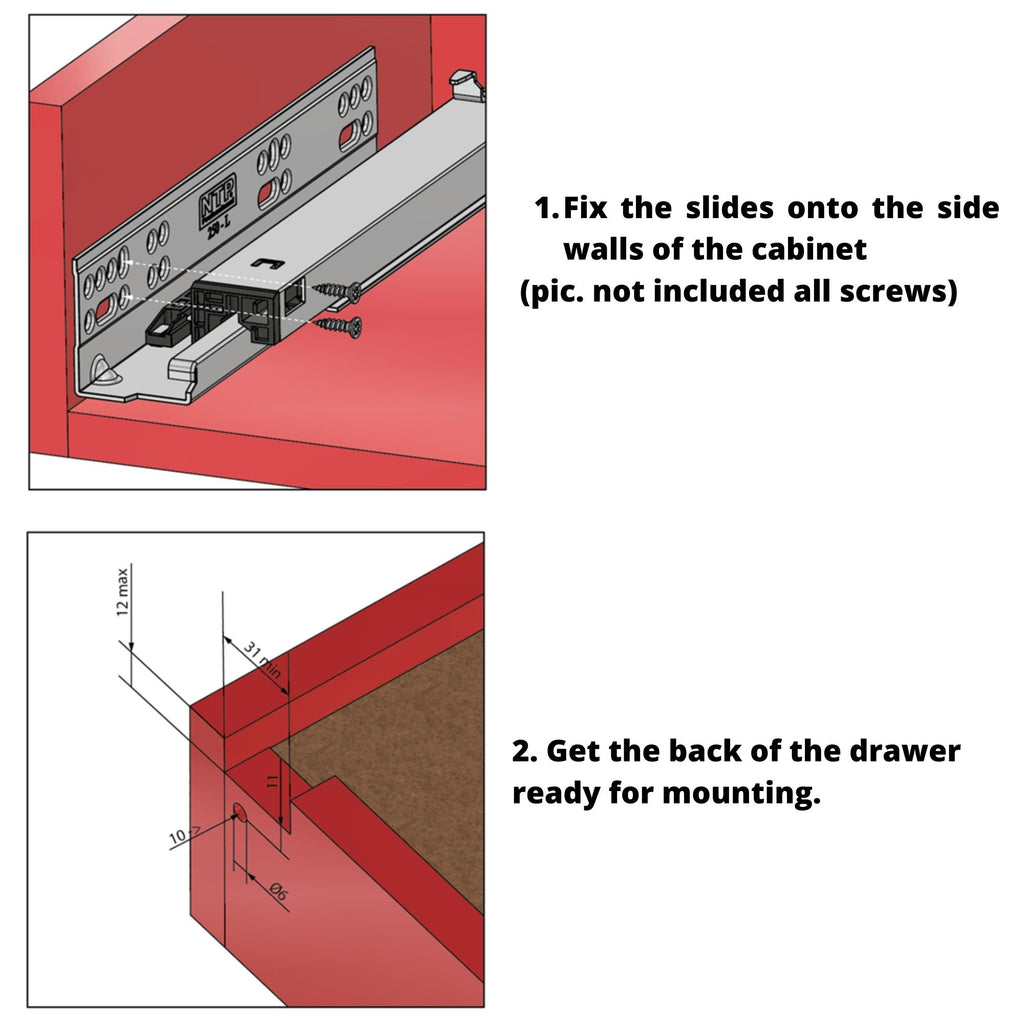 Soft-Close Concealed Undermount Drawer Runners, Full Extension - 450mm