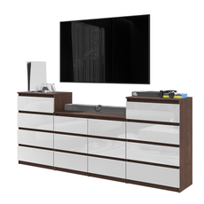 GABRIEL - Chest of 14 Drawers (4+6+4) - Bedroom Dresser Storage Cabinet Sideboard - Wenge / White Gloss H92cm W220cm D33cm