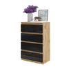 GABRIEL - Chest of 4 Drawers - Bedroom Dresser Storage Cabinet Sideboard - Wotan Oak / Black Gloss H92cm W60cm D33cm