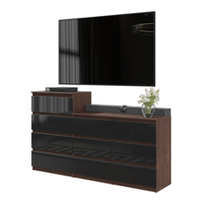 GABRIEL - Chest of 10 Drawers (6+4) - Bedroom Dresser Storage Cabinet Sideboard - Wenge / Black Gloss H92/70cm W160cm D33cm