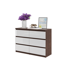 GABRIEL - Chest of 6 Drawers - Bedroom Dresser Storage Cabinet Sideboard - Wenge / White Gloss H71cm W100cm D33cm