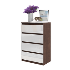 GABRIEL - Chest of 4 Drawers - Bedroom Dresser Storage Cabinet Sideboard - Wenge / White Gloss H92cm W60cm D33cm