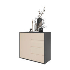 CAMILLE - Push to Open Sideboard with Door and 4 Drawers - Anthracite / Sand Beige H74cm W80cm D36cm