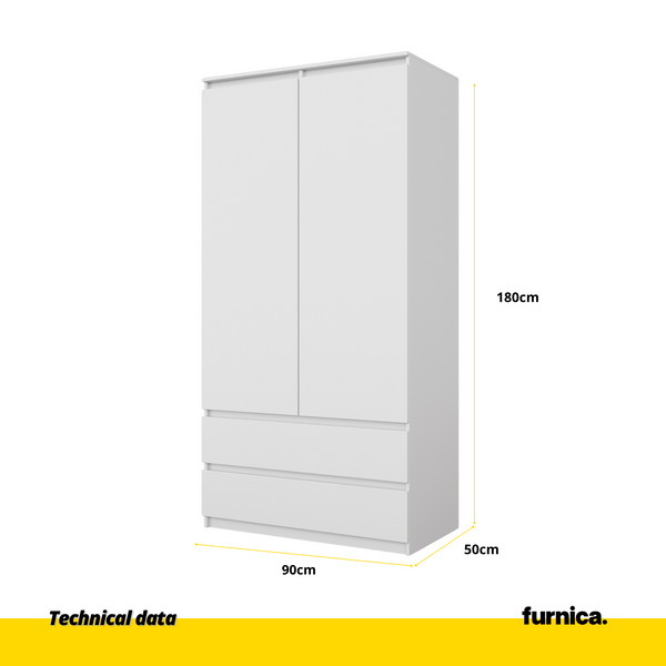 JOELLE 2 Door Wardrobe With 2 Drawers White Matt H180cm