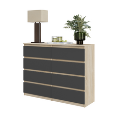 GABRIEL - Chest of 8 Drawers - Bedroom Dresser Storage Cabinet Sideboard - Sonoma Oak / Anthracite H92cm W120cm D33cm
