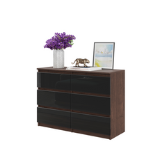GABRIEL - Chest of 6 Drawers - Bedroom Dresser Storage Cabinet Sideboard - Wenge / Black Gloss H71cm W100cm D33cm