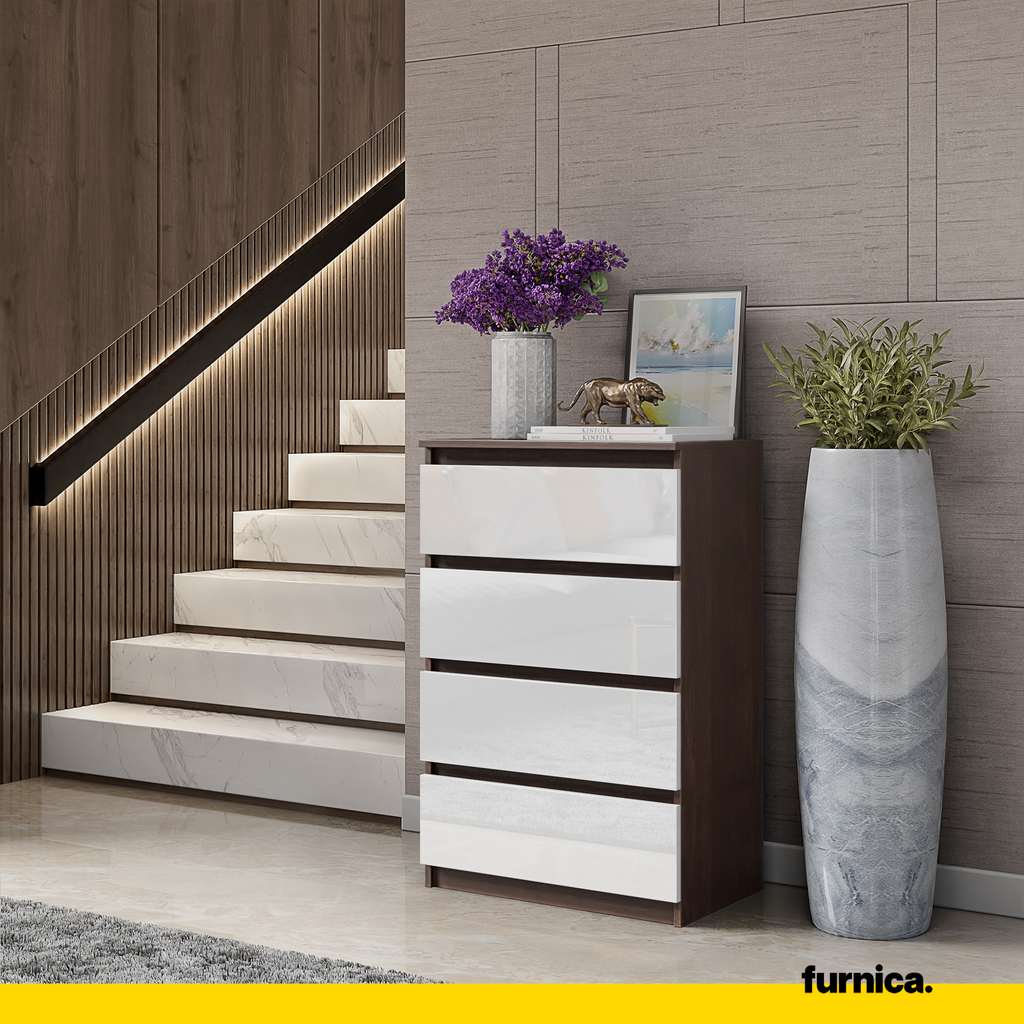 GABRIEL - Chest of 4 Drawers - Bedroom Dresser Storage Cabinet Sideboard - Wenge / White Gloss H92cm W60cm D33cm