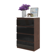 GABRIEL - Chest of 4 Drawers - Bedroom Dresser Storage Cabinet Sideboard - Wenge / Black Gloss H92cm W60cm D33cm