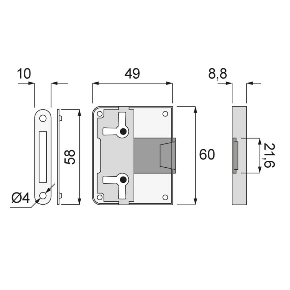 Furniture Lock 49x60 mm - White Galvanised