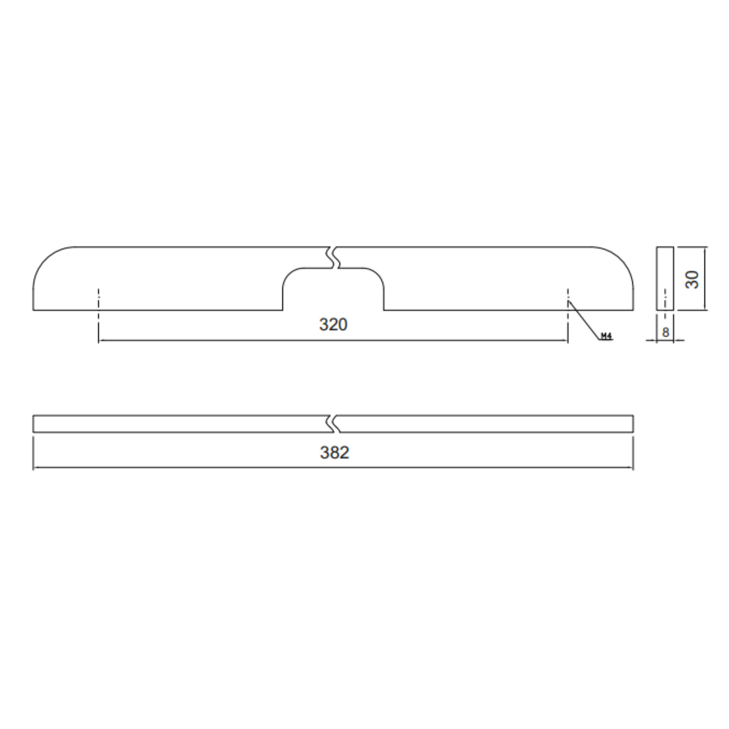 Furniture Handle 320mm U084 - Chrome