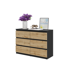 GABRIEL - Chest of 6 Drawers - Bedroom Dresser Storage Cabinet Sideboard - Black Matt / Wotan Oak H71cm W100cm D33cm
