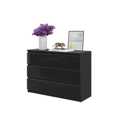 GABRIEL - Chest of 6 Drawers - Bedroom Dresser Storage Cabinet Sideboard - Black Matt / Black Gloss H71cm W100cm D33cm