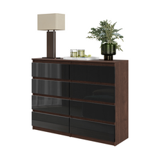 GABRIEL - Chest of 8 Drawers - Bedroom Dresser Storage Cabinet Sideboard - Wenge / Black Gloss H92cm W120cm D33cm