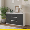 MIKEL - Chest of 3 Drawers and 2 Doors - Bedroom Dresser Storage Cabinet Sideboard - White Matt / Anthracite H75cm W120cm D35cm