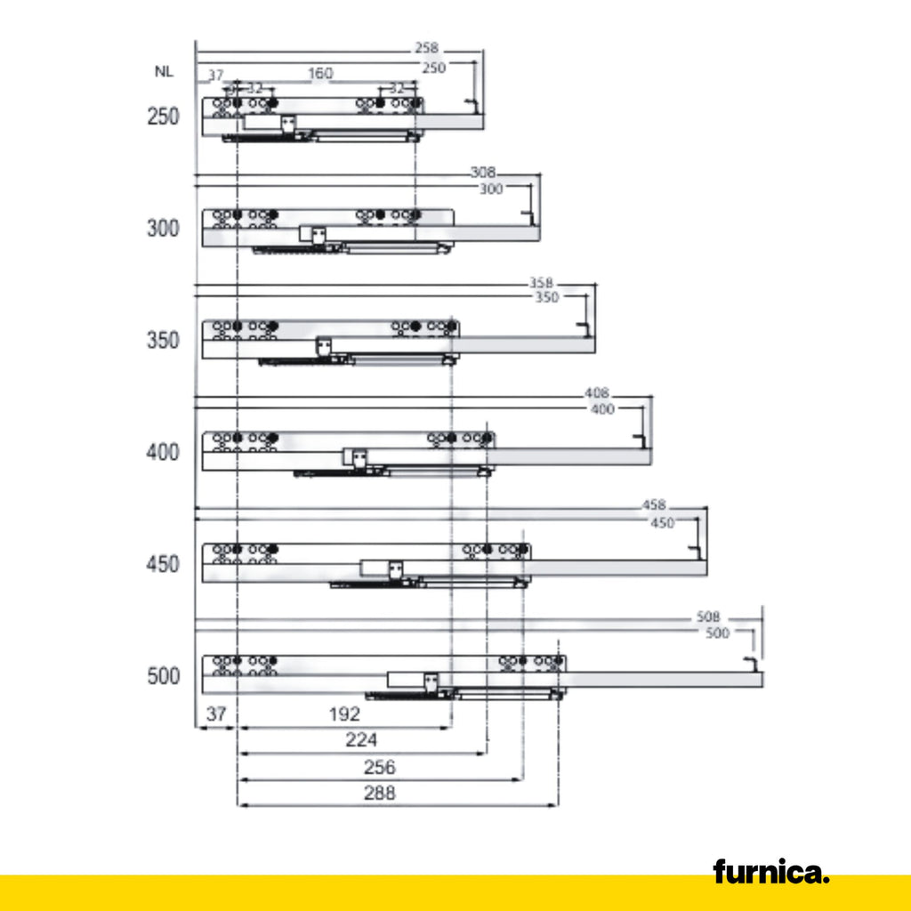 Soft-Close Concealed Undermount Drawer Runners ECO - 450mm